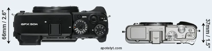 Compare GFX 50R versus E-P5 top