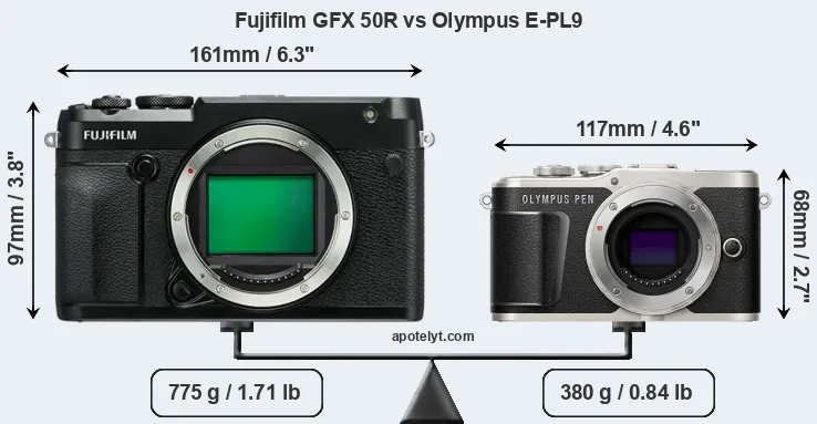 Size Fujifilm GFX 50R vs Olympus E-PL9