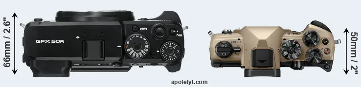 Compare GFX 50R versus OM-5 II top
