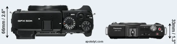 Compare GFX 50R versus GF2 top