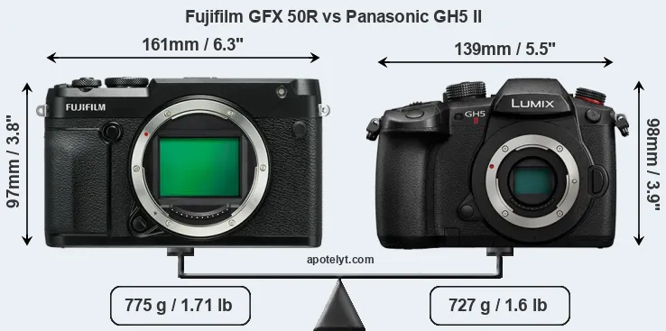 Size Fujifilm GFX 50R vs Panasonic GH5 II