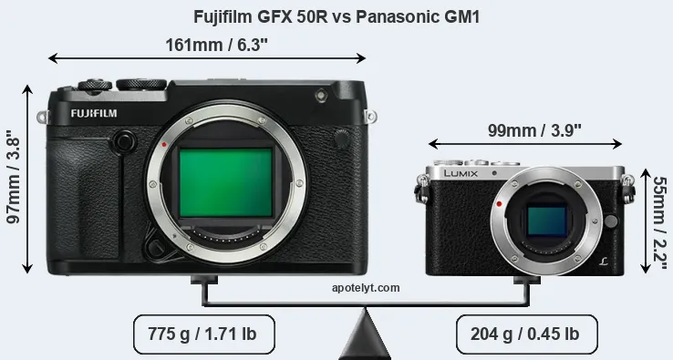 Size Fujifilm GFX 50R vs Panasonic GM1