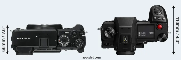 Compare GFX 50R versus S1H top
