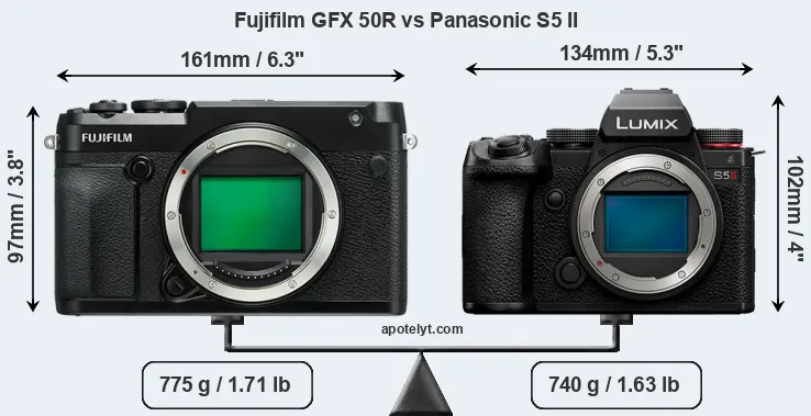 Size Fujifilm GFX 50R vs Panasonic S5 II