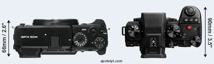 Compare GFX 50R versus S5 II top
