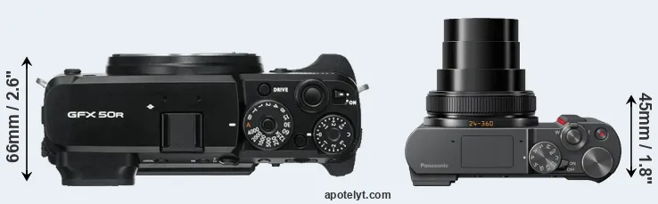 Compare GFX 50R versus TZ200 top