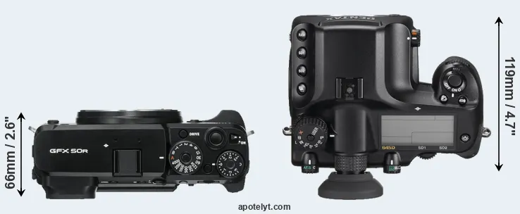 Compare GFX 50R versus 645D top