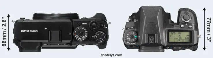 Compare GFX 50R versus K-3 top