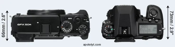 Compare GFX 50R versus K-5 top