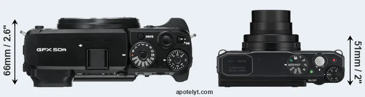 Compare GFX 50R versus MX-1 top