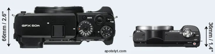 Compare GFX 50R versus A5000 top