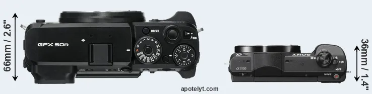 Compare GFX 50R versus A5100 top