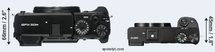 Compare GFX 50R versus A6000 top
