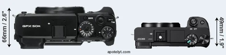 Compare GFX 50R versus A6300 top