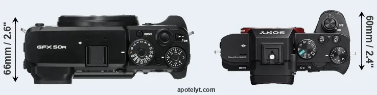 Compare GFX 50R versus A7 II top