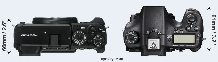 Compare GFX 50R versus A77 II top