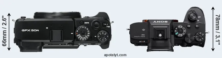 Compare GFX 50R versus A7R IV top