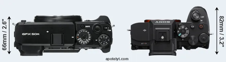 Compare GFX 50R versus A7R V top