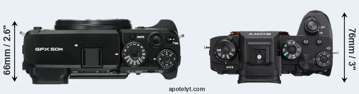 Compare GFX 50R versus A9 II top