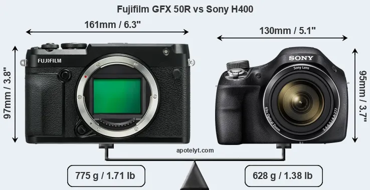 Size Fujifilm GFX 50R vs Sony H400