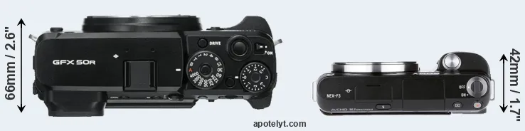 Compare GFX 50R versus NEX-F3 top