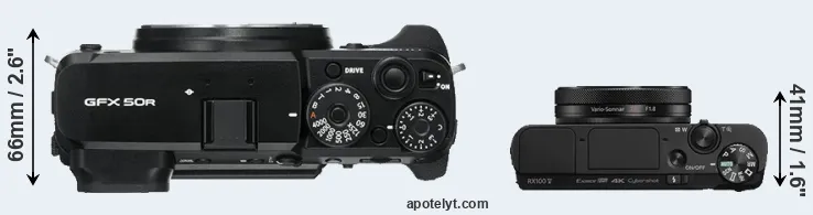 Compare GFX 50R versus RX100 V top
