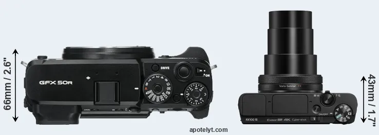Compare GFX 50R versus RX100 VI top