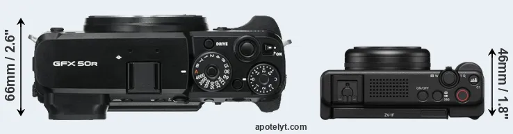 Compare GFX 50R versus ZV-1F top