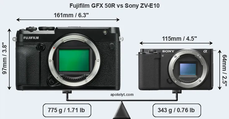 Size Fujifilm GFX 50R vs Sony ZV-E10
