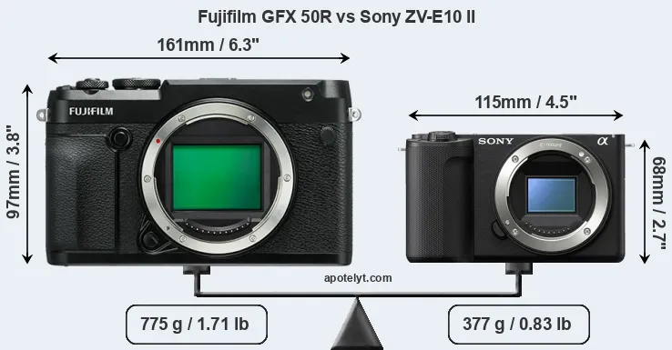 Size Fujifilm GFX 50R vs Sony ZV-E10 II
