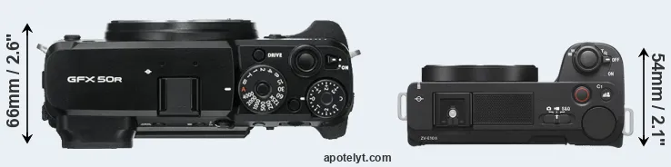 Compare GFX 50R versus ZV-E10 II top