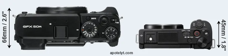 Compare GFX 50R versus ZV-E10 top