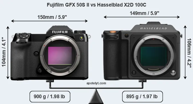 Size Fujifilm GFX 50S II vs Hasselblad X2D 100C