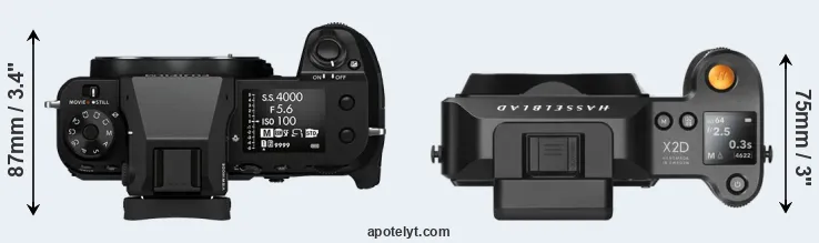 Compare GFX 50S II versus X2D 100C top