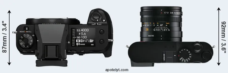 Compare GFX 50S II versus Q2 top
