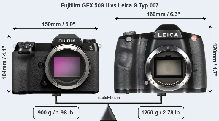 Size Fujifilm GFX 50S II vs Leica S Typ 007