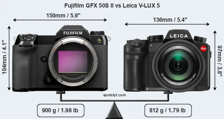 Size Fujifilm GFX 50S II vs Leica V-LUX 5