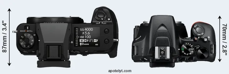 Compare GFX 50S II versus D3500 top