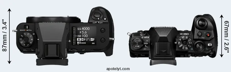 Compare GFX 50S II versus E-M1 II top