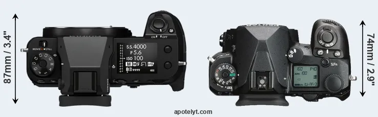 Compare GFX 50S II versus K-3 III top