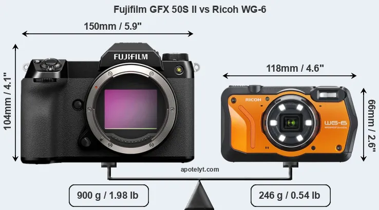 Size Fujifilm GFX 50S II vs Ricoh WG-6