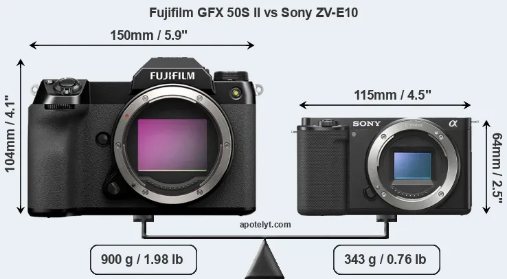 Size Fujifilm GFX 50S II vs Sony ZV-E10