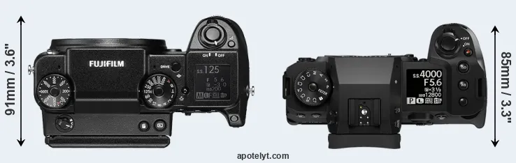 Compare GFX 50S versus X-H2 top
