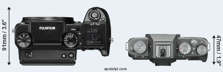 Compare GFX 50S versus X-T100 top