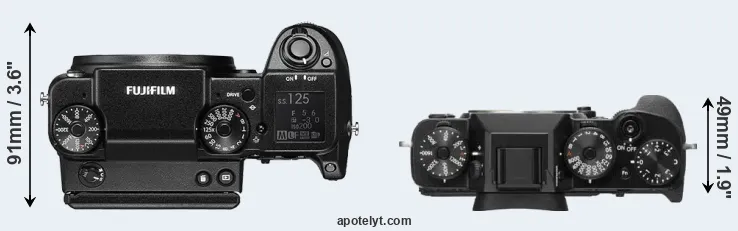 Compare GFX 50S versus X-T2 top