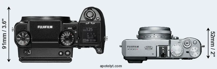 Compare GFX 50S versus X100T top