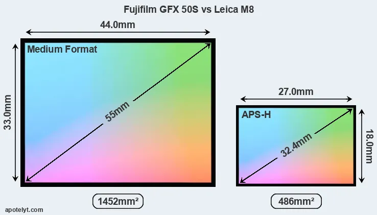Fujifilm GFX 50S and Leica M8 sensor measures