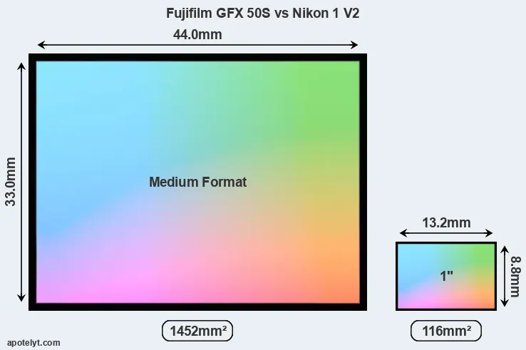 Fujifilm GFX 50S and Nikon 1 V2 sensor measures