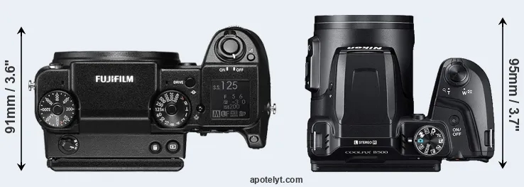 Compare GFX 50S versus B500 top