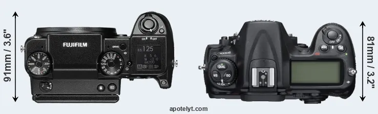 Compare GFX 50S versus D300S top
